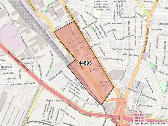 Mapa del código postal 44895, Guadalajara, Jalisco