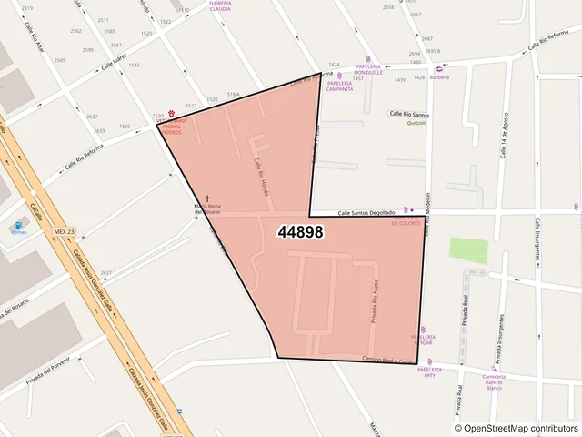 Mapa del código postal 44898, Guadalajara, Jalisco