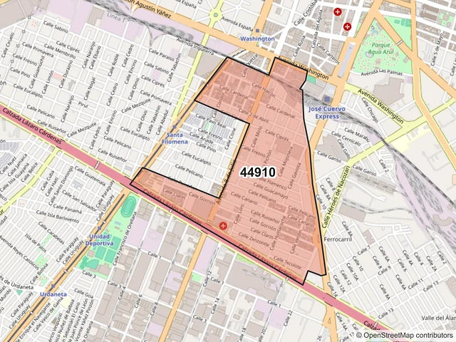 Mapa del código postal 44910, Guadalajara, Jalisco