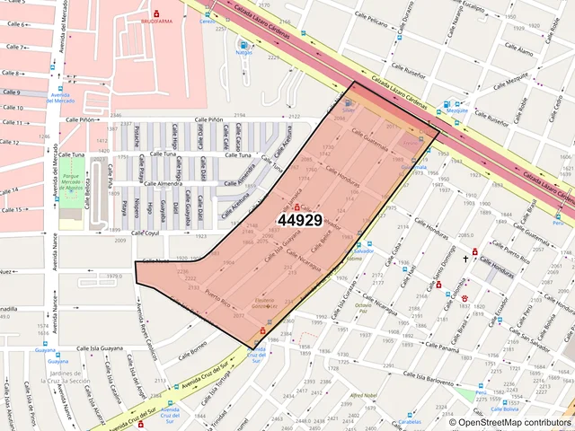 Mapa del código postal 44929, Guadalajara, Jalisco