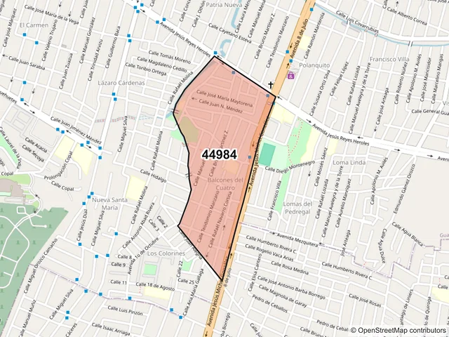 Mapa del código postal 44984, Guadalajara, Jalisco
