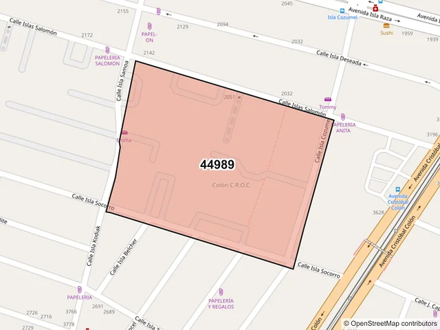 Mapa del código postal 44989, Guadalajara, Jalisco