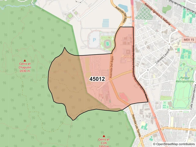 Mapa del código postal 45012, Zapopan, Jalisco