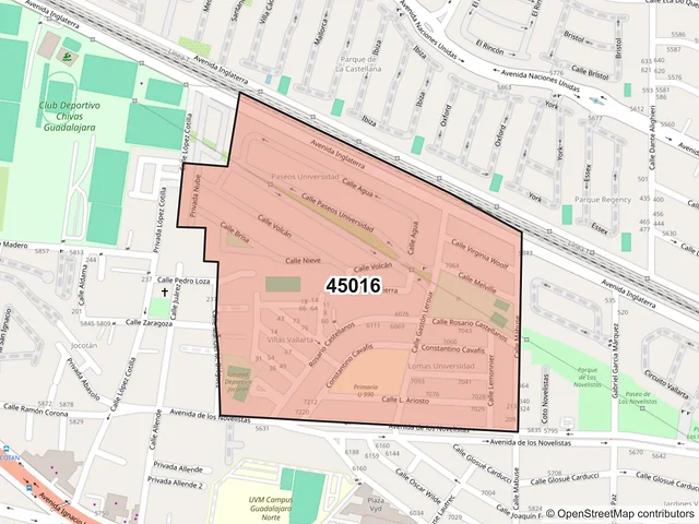 Mapa del código postal 45016, Zapopan, Jalisco
