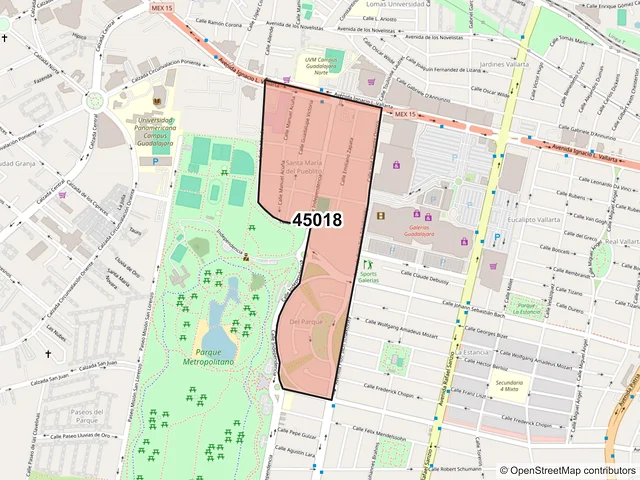 Mapa del código postal 45018, Zapopan, Jalisco