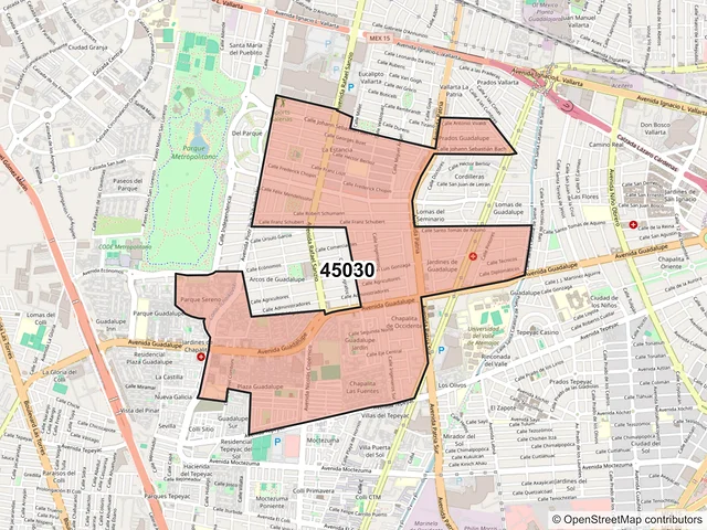 Mapa del código postal 45030, Zapopan, Jalisco