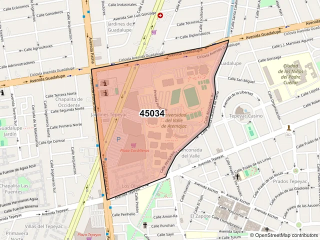 Mapa del código postal 45034, Zapopan, Jalisco