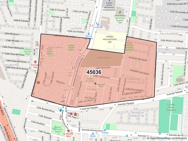 Mapa del código postal 45036, Zapopan, Jalisco
