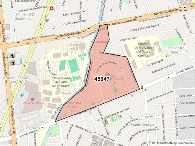 Mapa del código postal 45047, Zapopan, Jalisco
