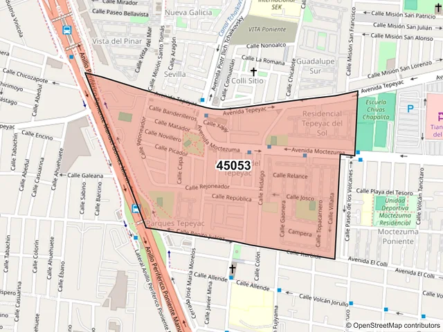 Mapa del código postal 45053, Zapopan, Jalisco