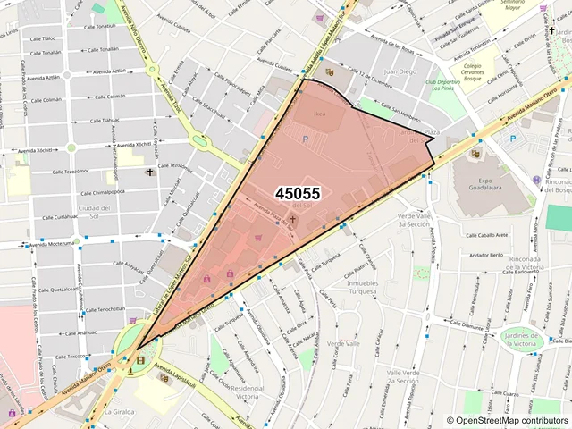 Mapa del código postal 45055, Zapopan, Jalisco