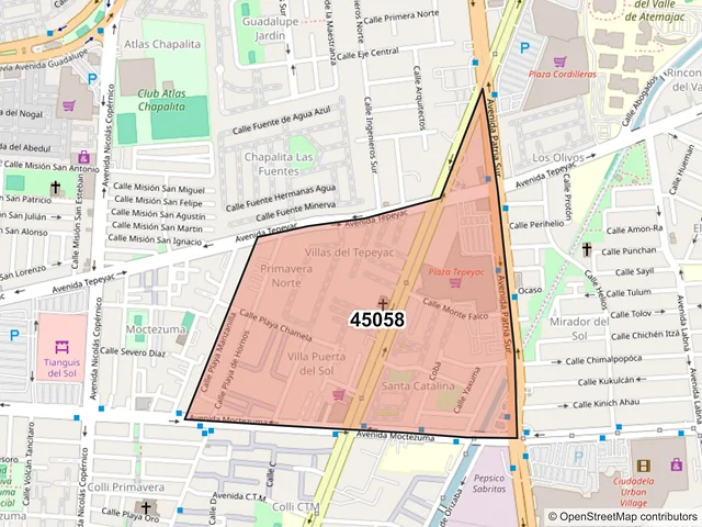 Mapa del código postal 45058, Zapopan, Jalisco