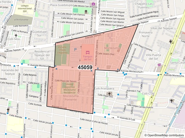 Mapa del código postal 45059, Zapopan, Jalisco