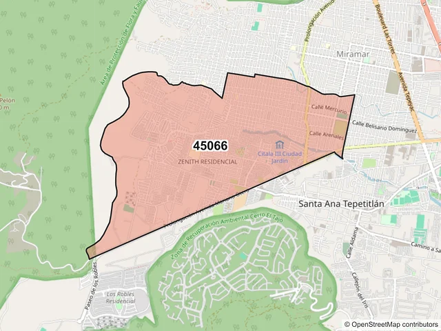 Mapa del código postal 45066, Zapopan, Jalisco