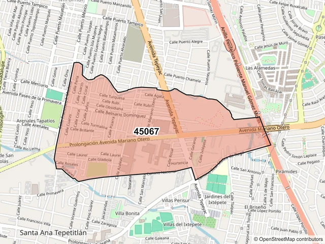 Mapa del código postal 45067, Zapopan, Jalisco