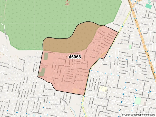Mapa del código postal 45068, Zapopan, Jalisco