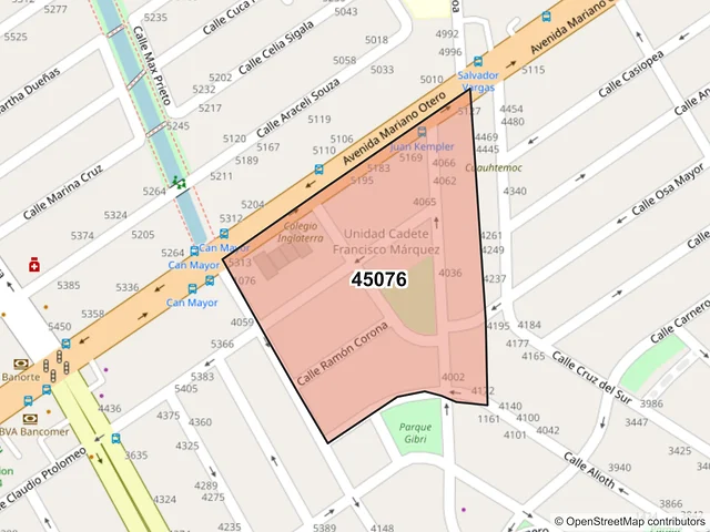 Mapa del código postal 45076, Zapopan, Jalisco