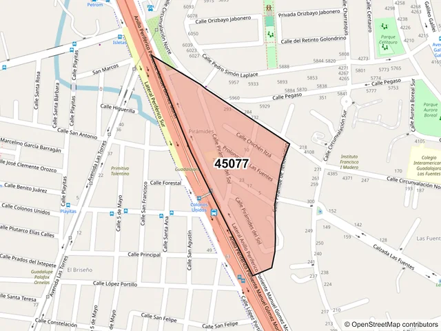Mapa del código postal 45077, Zapopan, Jalisco