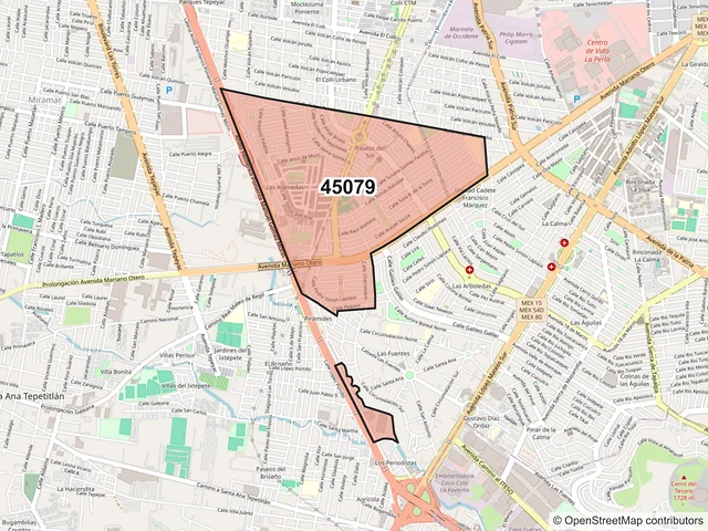 Mapa del código postal 45079, Zapopan, Jalisco