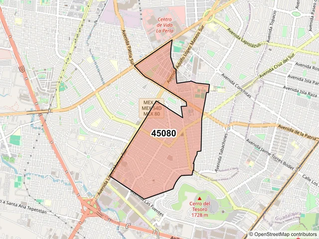 Mapa del código postal 45080, Zapopan, Jalisco
