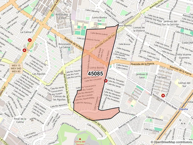 Mapa del código postal 45085, Zapopan, Jalisco