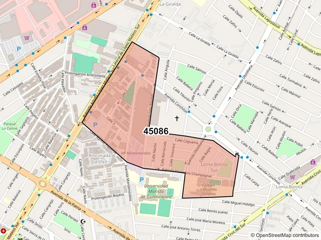 Mapa del código postal 45086, Zapopan, Jalisco