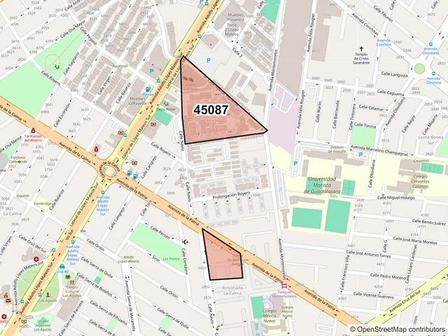 Mapa del código postal 45087, Zapopan, Jalisco