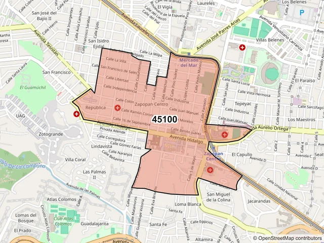 Mapa del código postal 45100, Zapopan, Jalisco