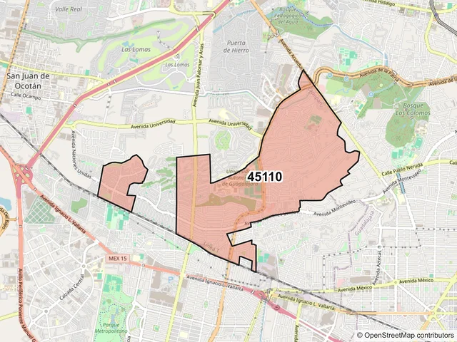 Mapa del código postal 45110, Zapopan, Jalisco