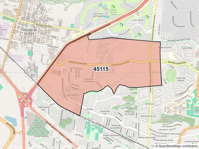 Mapa del código postal 45115, Zapopan, Jalisco
