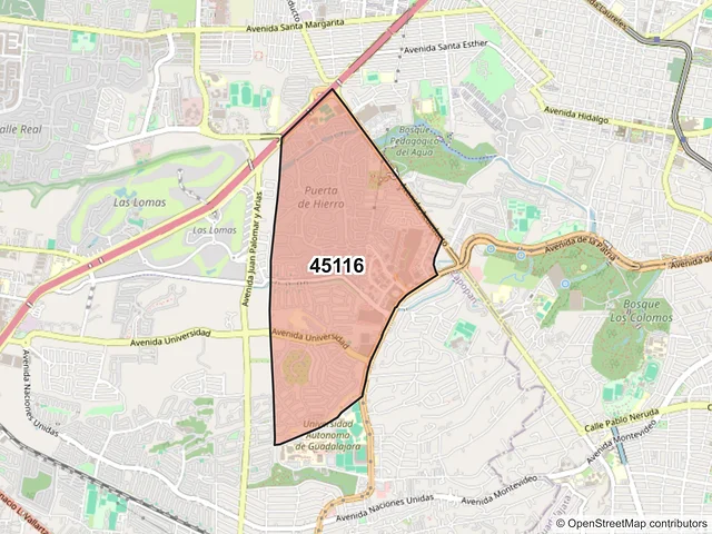 Mapa del código postal 45116, Zapopan, Jalisco