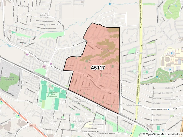 Mapa del código postal 45117, Zapopan, Jalisco
