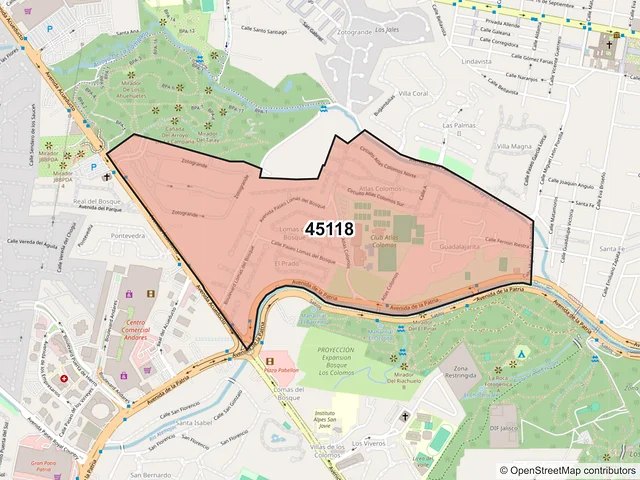 Mapa del código postal 45118, Zapopan, Jalisco