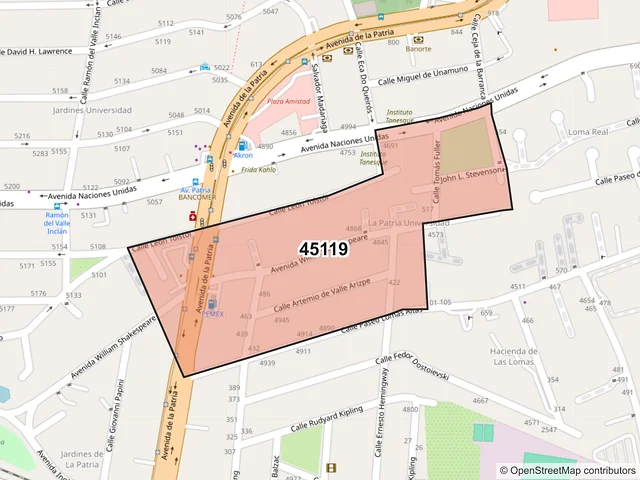 Mapa del código postal 45119, Zapopan, Jalisco