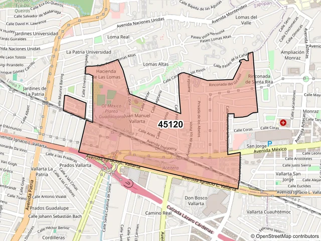 Mapa del código postal 45120, Zapopan, Jalisco