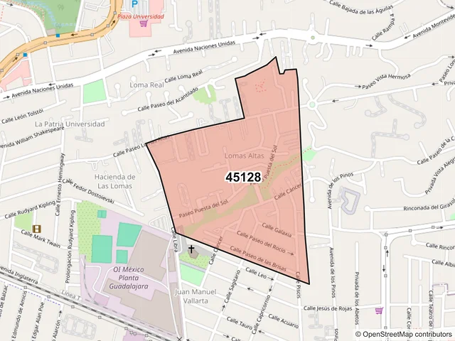 Mapa del código postal 45128, Zapopan, Jalisco