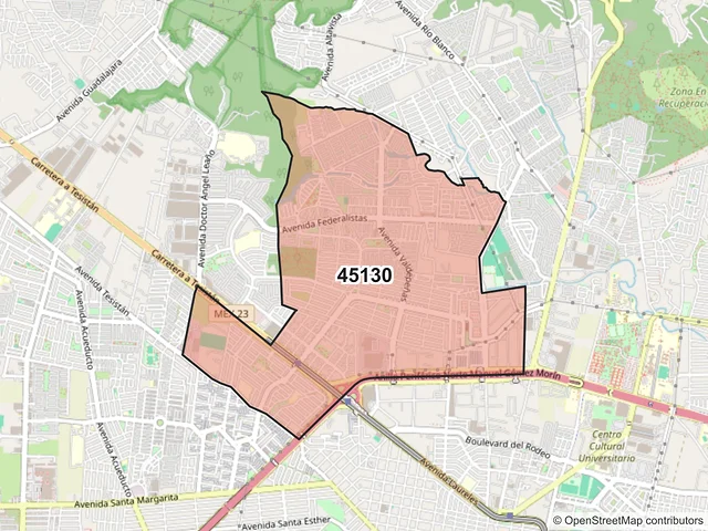 Mapa del código postal 45130, Zapopan, Jalisco