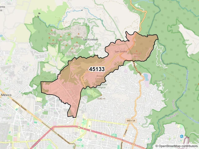 Mapa del código postal 45133, Zapopan, Jalisco