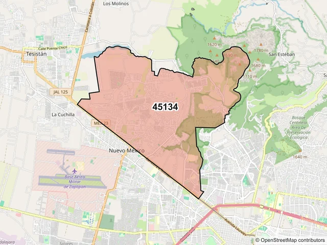 Mapa del código postal 45134, Zapopan, Jalisco