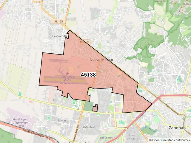 Mapa del código postal 45138, Zapopan, Jalisco