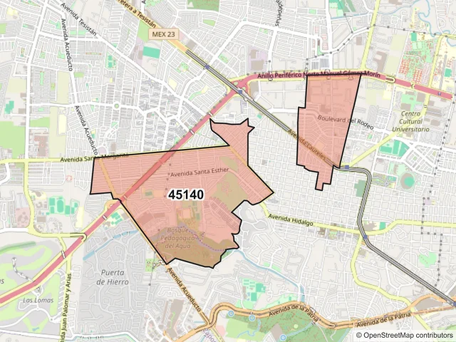 Mapa del código postal 45140, Zapopan, Jalisco
