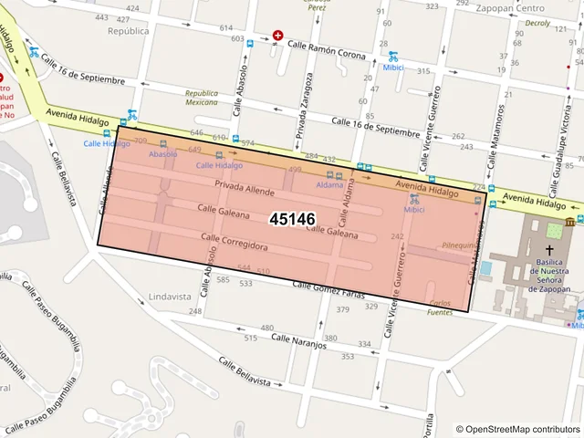 Mapa del código postal 45146, Zapopan, Jalisco