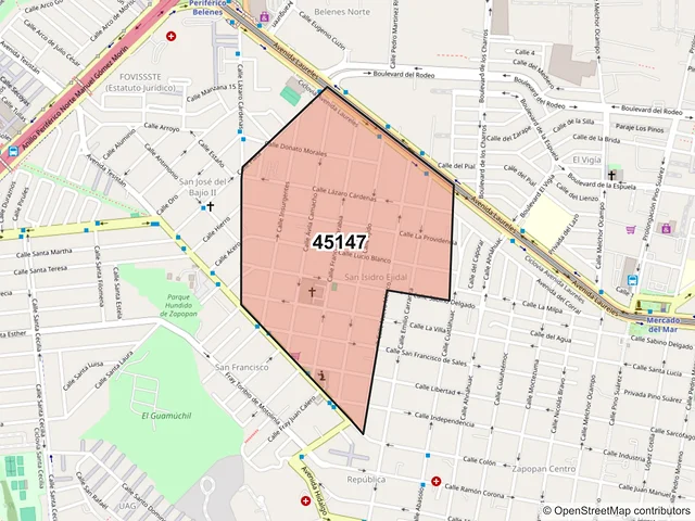 Mapa del código postal 45147, Zapopan, Jalisco