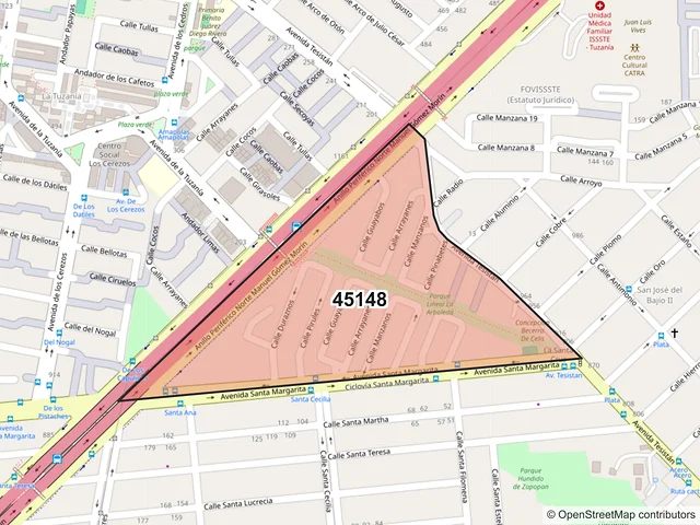 Mapa del código postal 45148, Zapopan, Jalisco