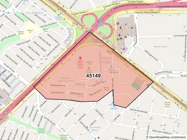 Mapa del código postal 45149, Zapopan, Jalisco