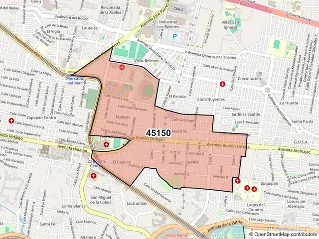 Mapa del código postal 45150, Zapopan, Jalisco