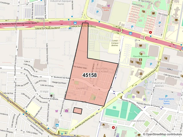 Mapa del código postal 45158, Zapopan, Jalisco