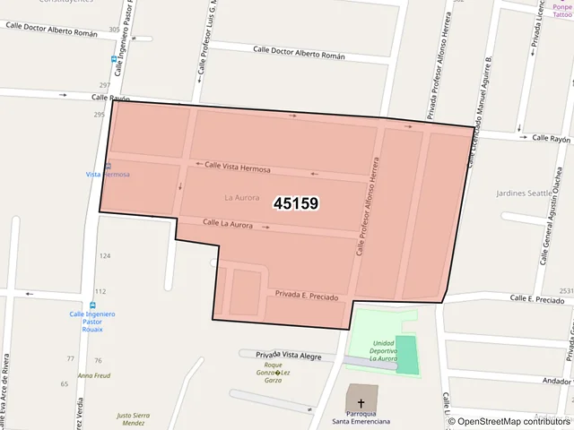 Mapa del código postal 45159, Zapopan, Jalisco
