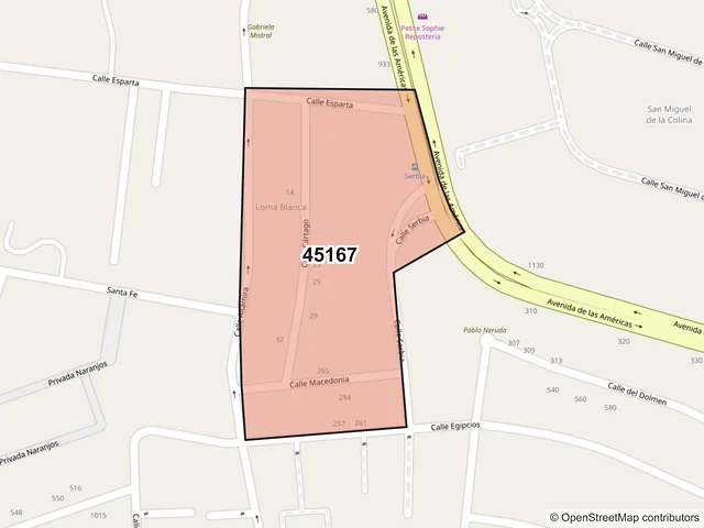 Mapa del código postal 45167, Zapopan, Jalisco