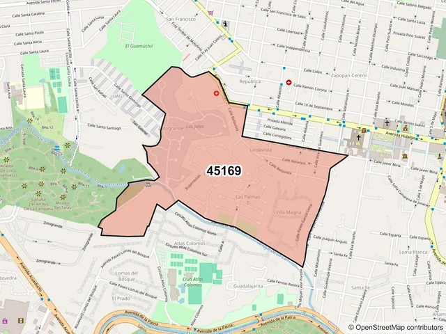 Mapa del código postal 45169, Zapopan, Jalisco